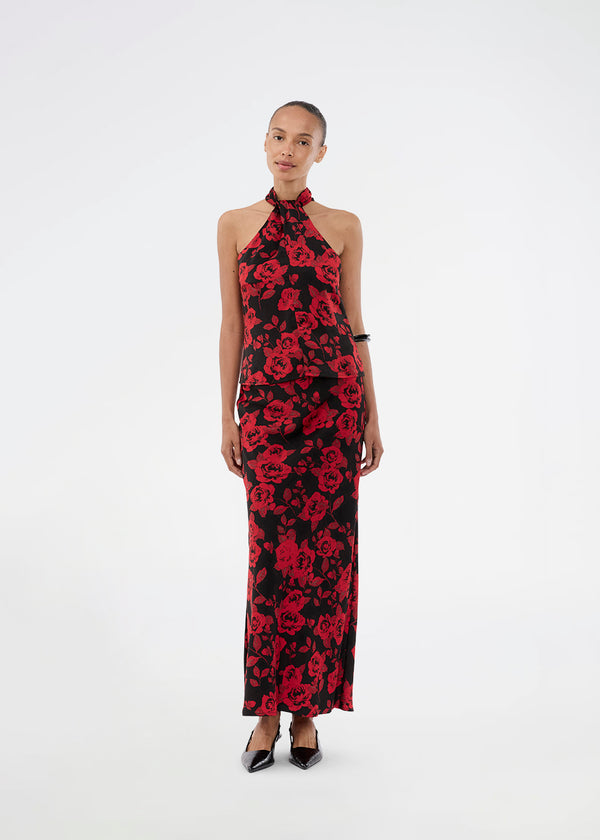 Long skirt in a beautiful rose print. The Ruthiemd skirt features an elastic waistband and is made from recycled polyester – a classic and elegant style.