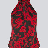 Halterneck top in a beautiful rose print. The Ruthiemd print top features an open back and is made from recycled polyester – graceful and classic.