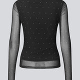 Long-sleeved mesh top with polka dots. The Samalamd print top has a scrunch detail on the front and a sewn-on undershirt for a non-see-through look. Made from 92% recycled polyester. Perfect for both everyday and special occasions.