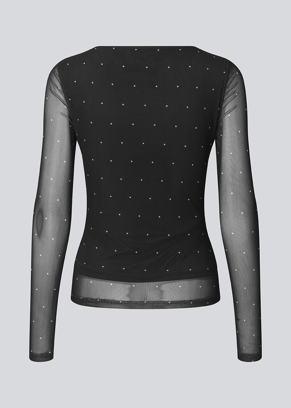 Long-sleeved mesh top with polka dots. The Samalamd print top has a scrunch detail on the front and a sewn-on undershirt for a non-see-through look. Made from 92% recycled polyester. Perfect for both everyday and special occasions.