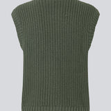 Elegant knitted vest in dark green with a round neckline and decorative buttons at the front. The Scottmd vest is designed in structured knit with ribbed edges, giving a modern and feminine look. Perfect worn on its own or styled over a shirt for a sophisticated layered outfit.
