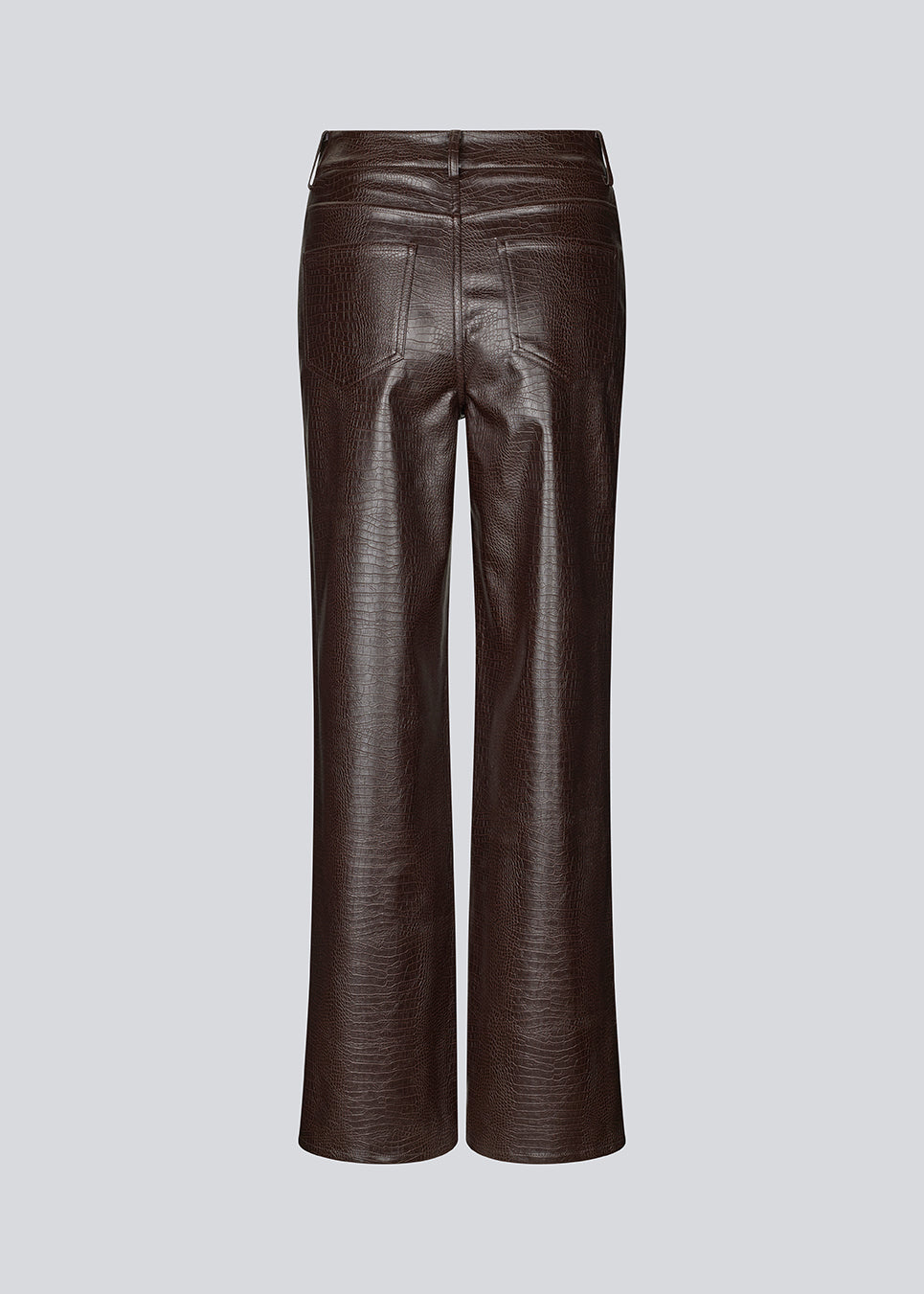 Faux leather trousers in dark brown with crocodile print. Sixstenmd pants have straight legs, pockets, belt loops and hidden zipper. A cool pair of trousers that will give your outfit plenty of edge.