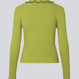 Flattering green long-sleeved top in 96% organic cotton with stylish contrast stitching. Soleimd top has a classic collar and a modern, minimalist look.