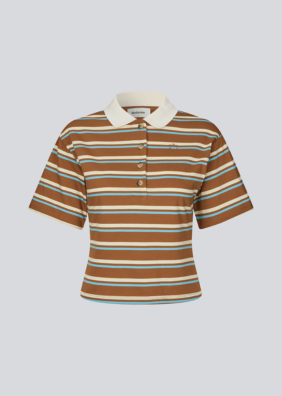 Short-sleeve polo with stripes. The StetsonMD SS Polo is fitted with wide sleeves and features a collar, buttons, and a subtle chest logo. A sporty and modern top that combines classic details with a feminine fit.
 