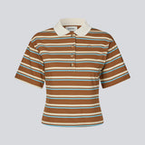 Short-sleeve polo with stripes. The StetsonMD SS Polo is fitted with wide sleeves and features a collar, buttons, and a subtle chest logo. A sporty and modern top that combines classic details with a feminine fit.
 