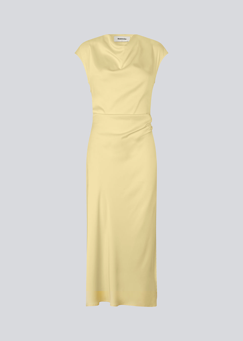 Sleeveless maxi dress with pleats in the side. TailorMD dress is made in satin and has a high neck, invisible zipper in the back and a slit in the side seam. 
