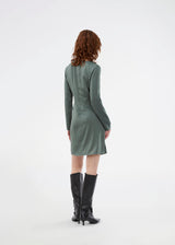 Short dress in green with flattering gathering at the waist and slight waterfall neckline. TailorMD dress is made in a beautiful satin and has long sleeves and an invisible zipper in the back.