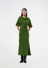 Short-sleeved dress with ruched detailing in soft satin. The TailorMD Dress features a high neckline, invisible back zip, and side slit - an elegant and flattering style, perfect for both evening wear and stylish everyday looks.