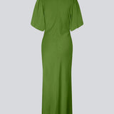 Short-sleeved dress with ruched detailing in soft satin. The TailorMD Dress features a high neckline, invisible back zip, and side slit - an elegant and flattering style, perfect for both evening wear and stylish everyday looks.