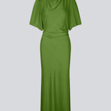 Short-sleeved dress with ruched detailing in soft satin. The TailorMD Dress features a high neckline, invisible back zip, and side slit - an elegant and flattering style, perfect for both evening wear and stylish everyday looks.
