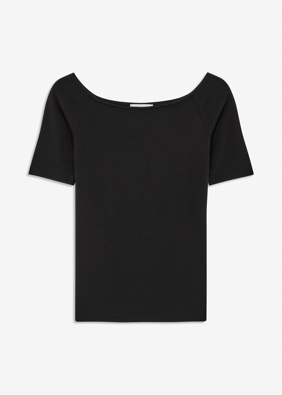 Tansy top in black has a simple look with a wide neckline at front and back and narrow sleeves. The top is slim fit without being tight. A basic must-have style in your waredrobe.