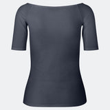 Tansy top has a simple look with a wide neckline at front and back and narrow sleeves. The top is slim fit without being tight.
