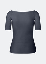 Tansy top has a simple look with a wide neckline at front and back and narrow sleeves. The top is slim fit without being tight.