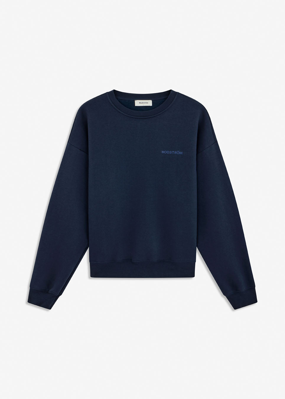 Sweatshirt in navy blue with logo made in a cotton mixture. TiaMD sweat has a round neckline and ribbing at the sleeves and bottom. The model is 175 cm and wears a size S/36.