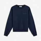 Sweatshirt in navy blue with logo made in a cotton mixture. TiaMD sweat has a round neckline and ribbing at the sleeves and bottom. The model is 175 cm and wears a size S/36.