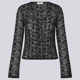 Fitted top in stretchy lace with flared sleeves. TildeMD lace top has a deep V-neckline and two tiebands in the front.