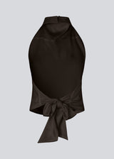 Brown elegant halterneck top. Timmiemd top is made from satin with a flattering open back, tie detail, and high neck. Elegant and perfect for festive occasions.