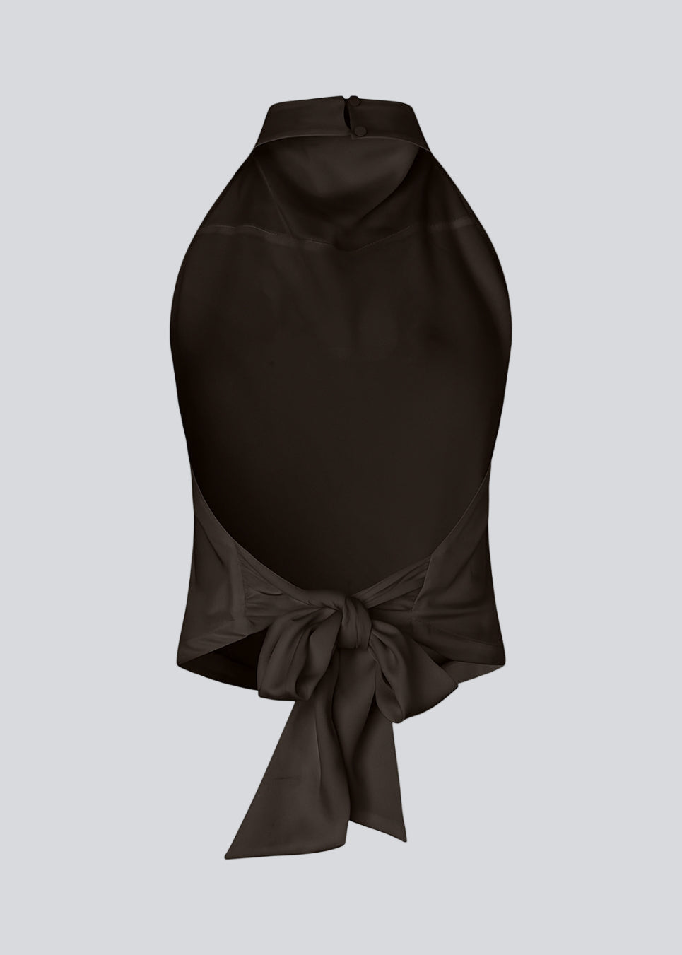 Brown elegant halterneck top. Timmiemd top is made from satin with a flattering open back, tie detail, and high neck. Elegant and perfect for festive occasions.