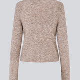 Fitted beige cardigan in a soft knit. TreeMD cardigan has a high neck and a zipper closure in front.