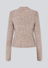 Fitted beige cardigan in a soft knit. TreeMD cardigan has a high neck and a zipper closure in front.