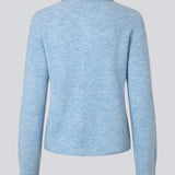 Knitted polo in blue with long sleeves. Treemd polo has a placket closure and 4 buttons. The model is 175 cm and wears a size S/36.
