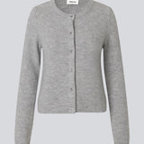 Light grey fitted cardigan in soft knit. The TreeMD cardigan features a round neckline and delicate buttons in a matching color, highlighting its simple and feminine expression.