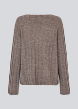 Soft knit in brown with long sleeves and a V-neckline. &nbsp;Treemd V-neck has a loose fit and a slit at the sleeve.&nbsp;