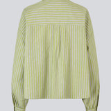 Striped shirt in green with balloon sleeves and feminine details. The UmekoMD Shirt features chest pockets, a classic collar, and button closure – an updated take on the timeless shirt. The model is 175 cm and wears a size S/36.

Material:
73% Cotton
27% Polyester
