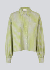 Striped shirt in green with balloon sleeves and feminine details. The UmekoMD Shirt features chest pockets, a classic collar, and button closure – an updated take on the timeless shirt. The model is 175 cm and wears a size S/36.

Material:
73% Cotton
27% Polyester