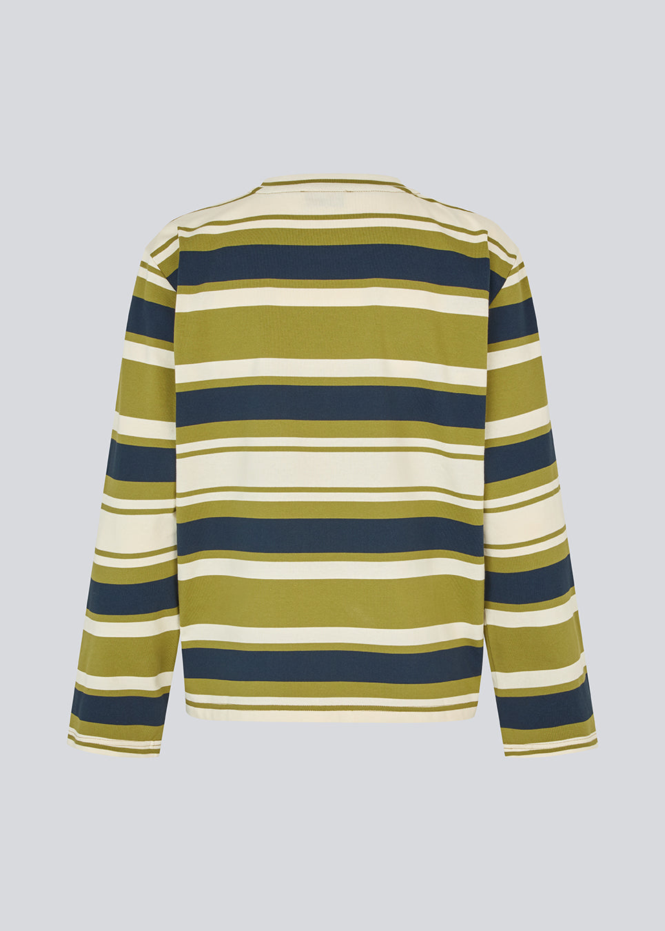 Striped long-sleeved T-shirt in navy blue and green. The UlvaMD Stripe LS T-shirt features a round neckline, a relaxed fit, and a discreet chest logo. A fresh and casual style with a timeless expression.

Material:
52% Cotton
48% Polyester