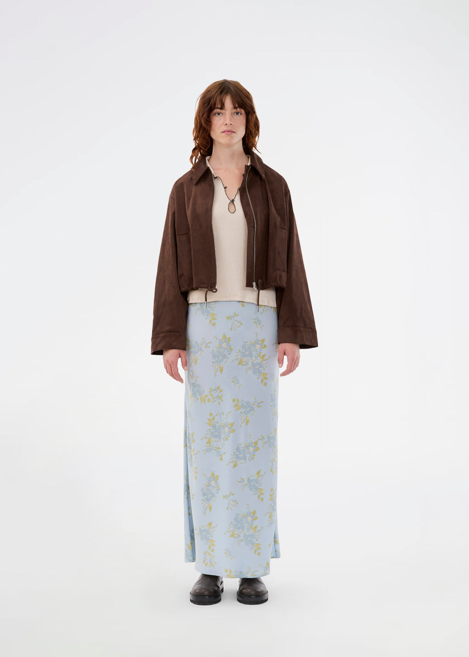 Short brown jacket in a suede look. The UsherMD Jacket features wide sleeves, a zip closure, a collar, and side pockets. The adjustable drawstring hem provides a flexible fit and a cool, feminine look. The model is 175 cm and wears a size S/36.

Material:
5% Elastane
95% Polyester

Lining:
35% Polyester
65% Rayon