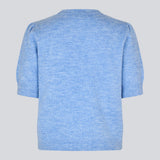 Feminine light blue knit sweater with short sleeves and a subtle puff. The UzziMD SS O-neck features a round neckline and delicate ribbed trims, creating an elegant and timeless look.

Material:
76% Acrylic
24% Polyester