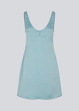 Mini dress in blue in lustrous satin. The ValdoMD dress features a round neckline, thin straps, a discreet zipper, and a gently A-line silhouette that drapes beautifully over the body. The smooth satin surface gives an elegant look, perfect for both everyday wear and festive occasions.