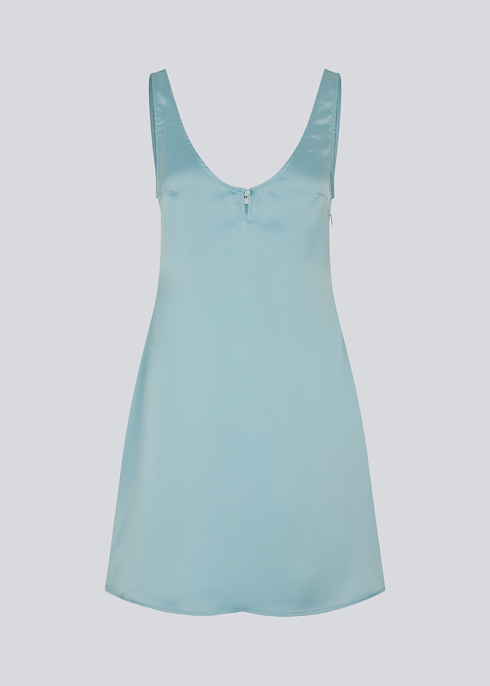 Mini dress in blue in lustrous satin. The ValdoMD dress features a round neckline, thin straps, a discreet zipper, and a gently A-line silhouette that drapes beautifully over the body. The smooth satin surface gives an elegant look, perfect for both everyday wear and festive occasions.