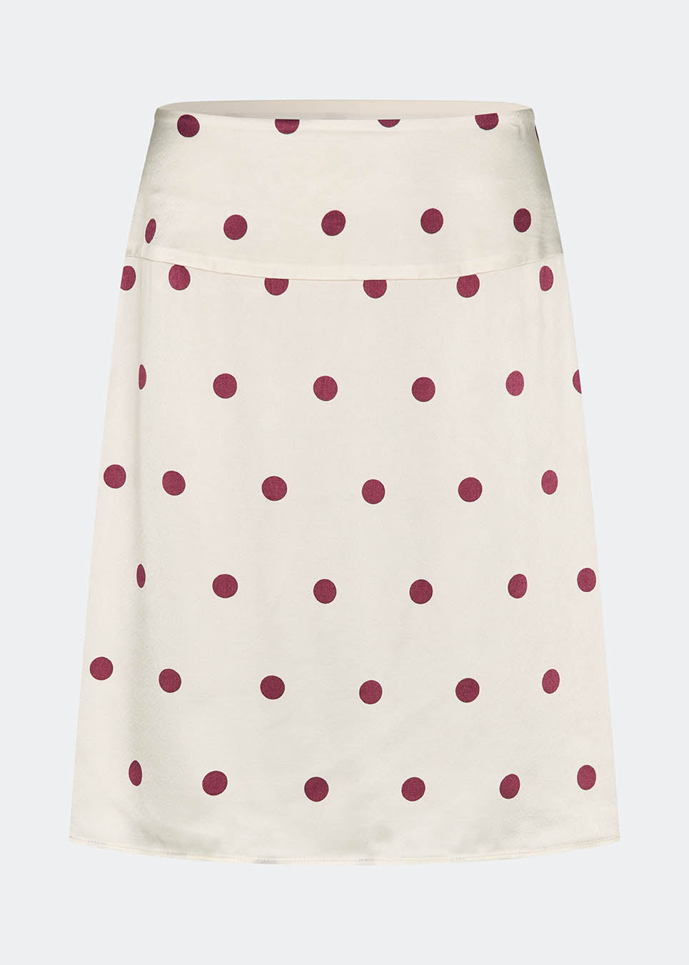 Feminine midi skirt with polka dots. The VanjaMD print skirt accentuates the waist, while the loose drape creates an elegant and relaxed look. Perfect for both everyday wear and festive occasions.