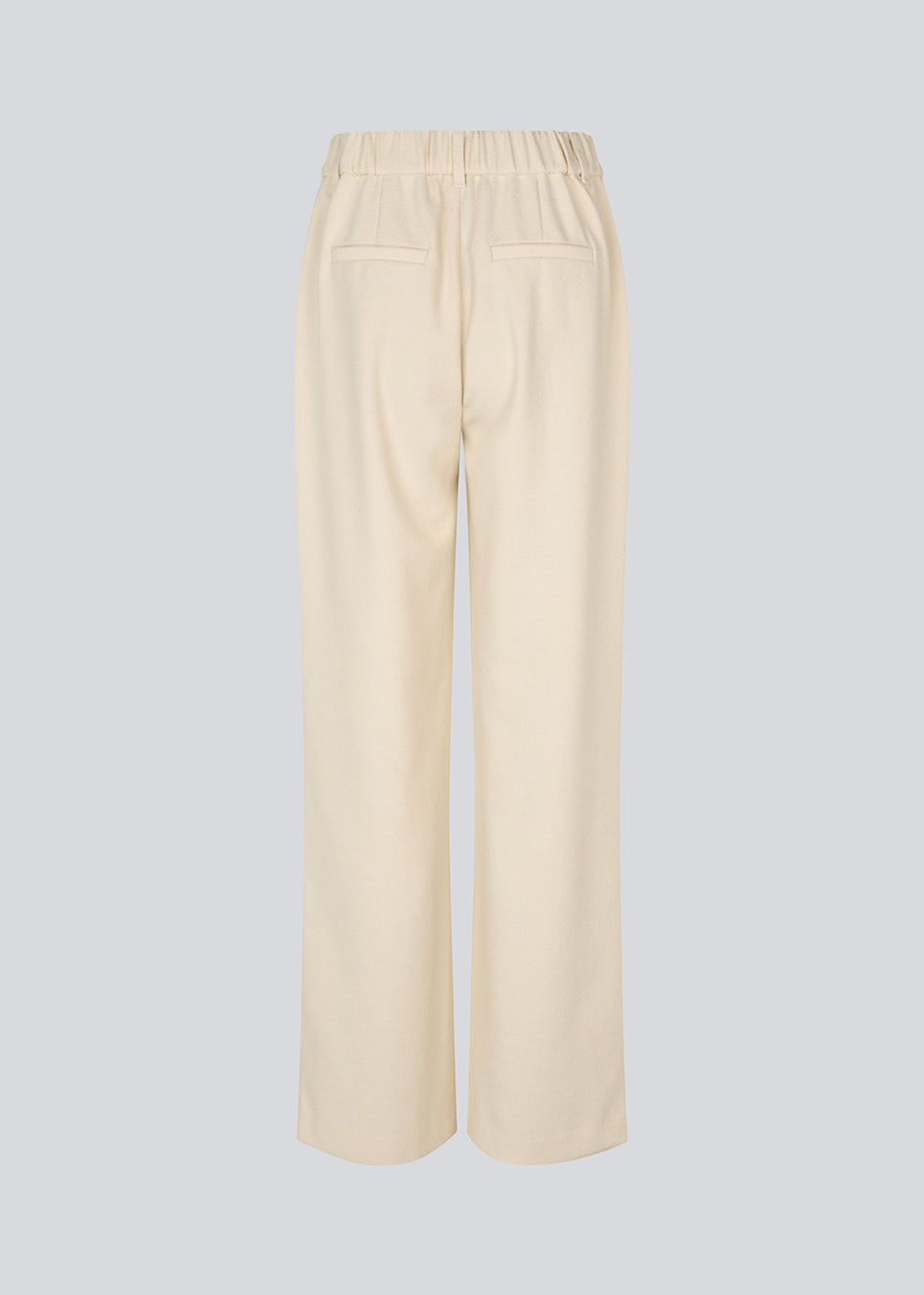 Elegant white tailored trousers with straight legs. The VesMD pants feature belt loops, a concealed zipper closure, and an elastic waistband at the back. These classic trousers create a stylish and versatile look, perfect for both the office and evening occasions.