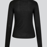 HarperMD LS top in black is a slim-fitting top with long sleeves and a round neck made from a thin, soft jersey. The model is 175 cm and wears a size S/36.
