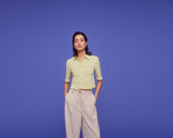 Cropped shirt in a structured woven quality with a regular fit. HamsonMD shirt has a collar, button closure in front, and short sleeves. The model is 175 cm and wears a size S/36.