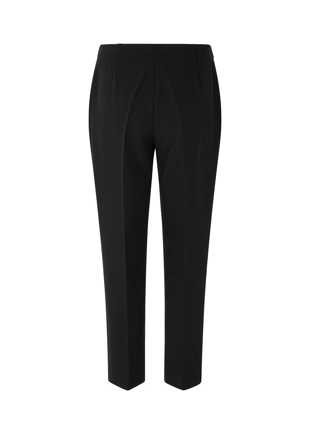 Klassiske bukser i sort med pressefolder og lige afkortede ben. NelliMD cropped pants lukkes med en skjult lynlås i siden og har en skjult elastik i taljen for et mere komfortabelt fit. Modellen er 173 cm og har en størrelse S/36 på