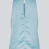 Sleeveless top in blue in lustrous satin. The Valdomd Top features a round neckline, vertical stitching detail at the front, and a button closure at the back for an elegant look. Made from 98% recycled polyester