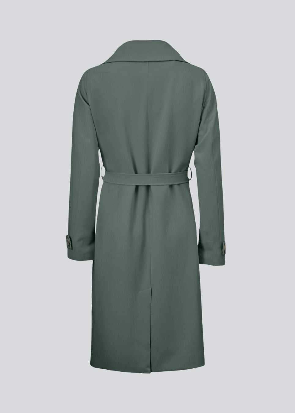 Trenchcoat jacket in green with a classic look and wide revers, a belted waist, and button closure. Hiro jacket is the perfect transition jacket. This jacket has a spacious fit.&nbsp;