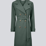 Trenchcoat jacket in green with a classic look and wide revers, a belted waist, and button closure. Hiro jacket is the perfect transition jacket. This jacket has a spacious fit.&nbsp;