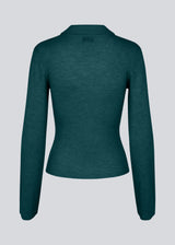 Green fitted cardigan made from a soft, rib-knitted wool. HirokiMD cardigan has a collar, buttons in front, and long sleeves with slit and buttons.&nbsp;