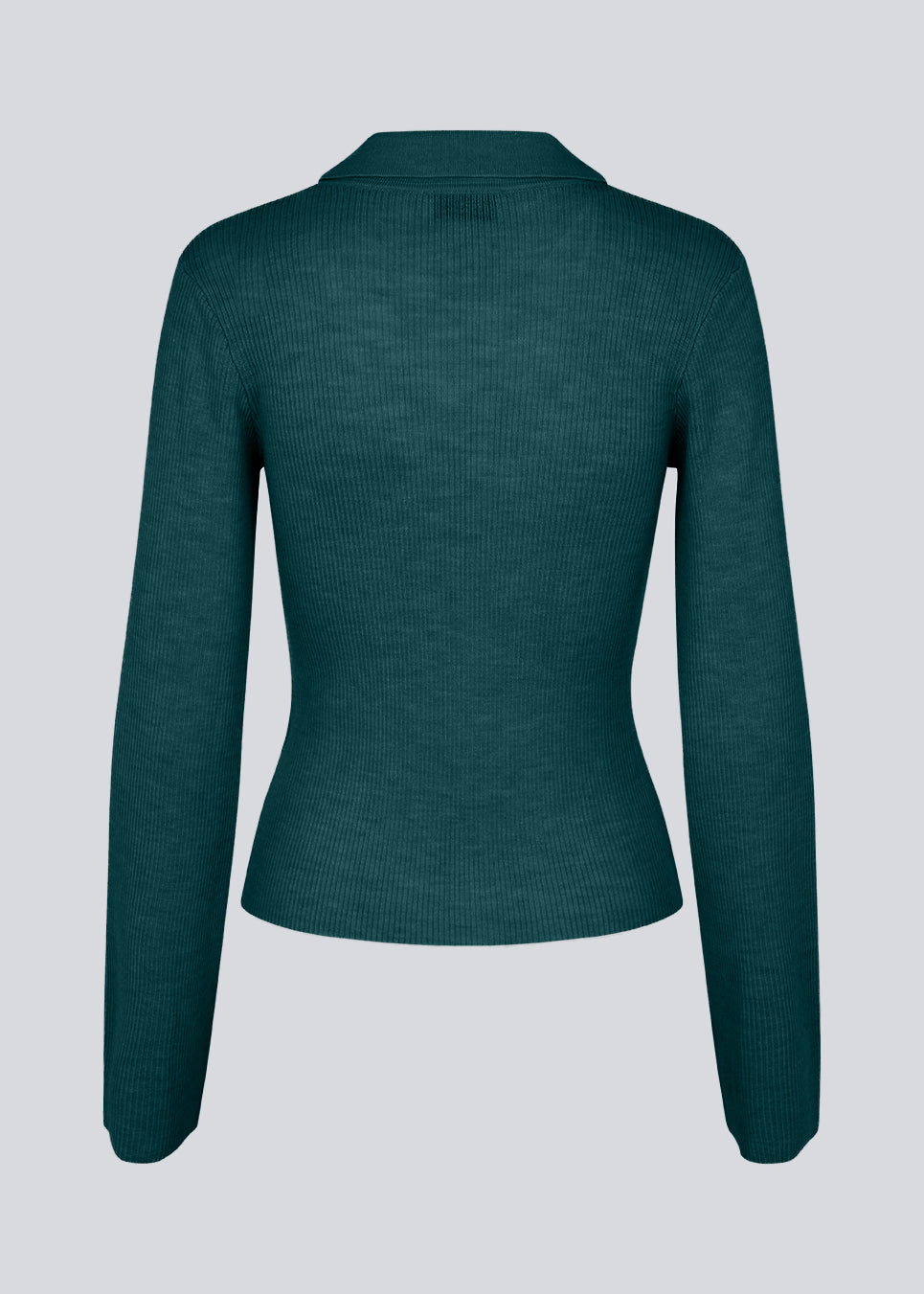 Green fitted cardigan made from a soft, rib-knitted wool. HirokiMD cardigan has a collar, buttons in front, and long sleeves with slit and buttons.&nbsp;