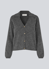 Grey soft knitted cardigan with a V-neck. Patrickmd cardigan has a loose fit and a collar.