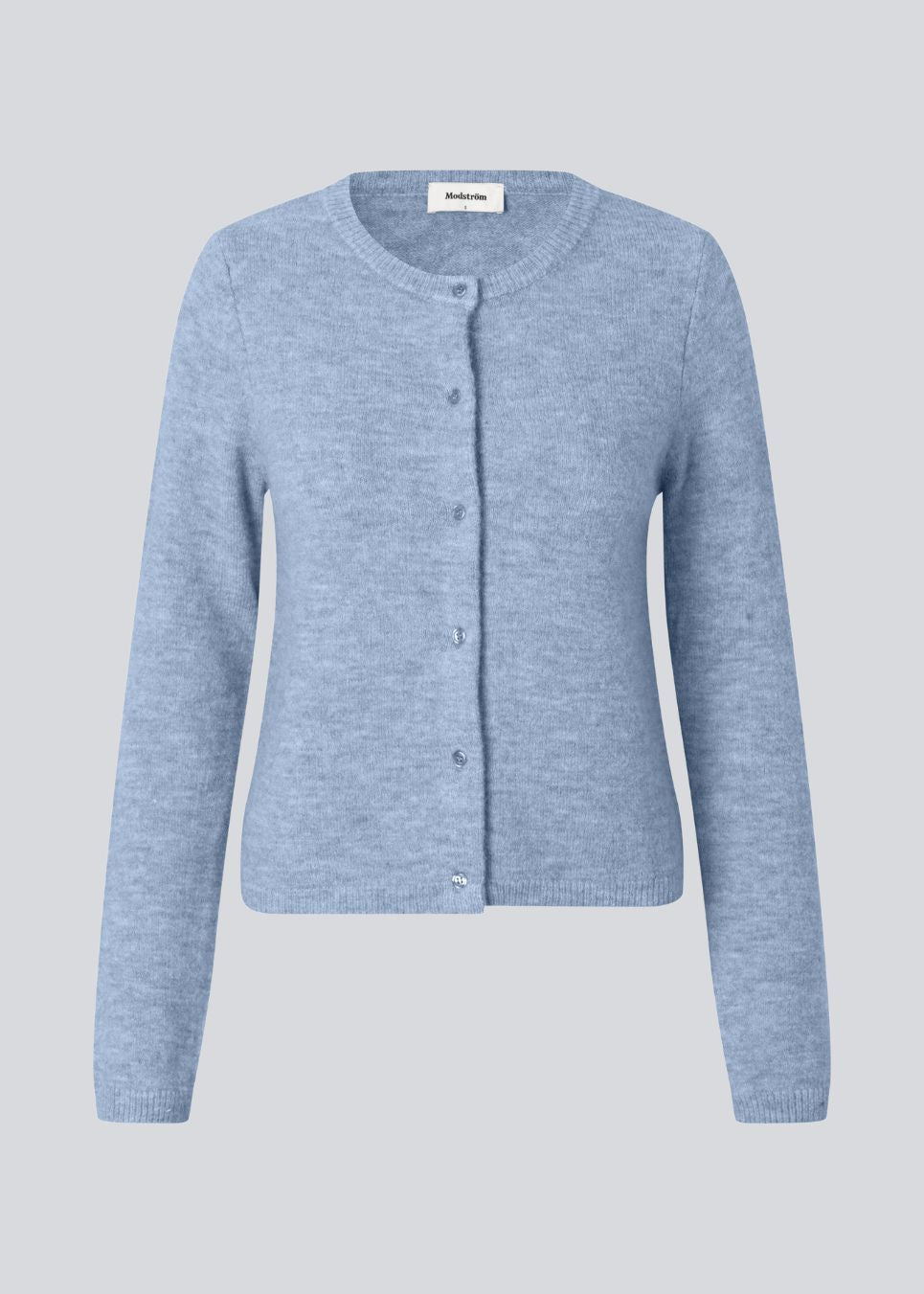 Light blue fitted cardigan in soft knit. The TreeMD cardigan features a round neckline and delicate buttons in a matching color, highlighting its simple and feminine expression.