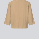 Shirt in beige in a relaxed silhouette and 3/4 length sleeves. AaliyahMD shirt has a resort collar, dropped shoulders and button closure in front.  The model is 177 cm and wears a size S/36.