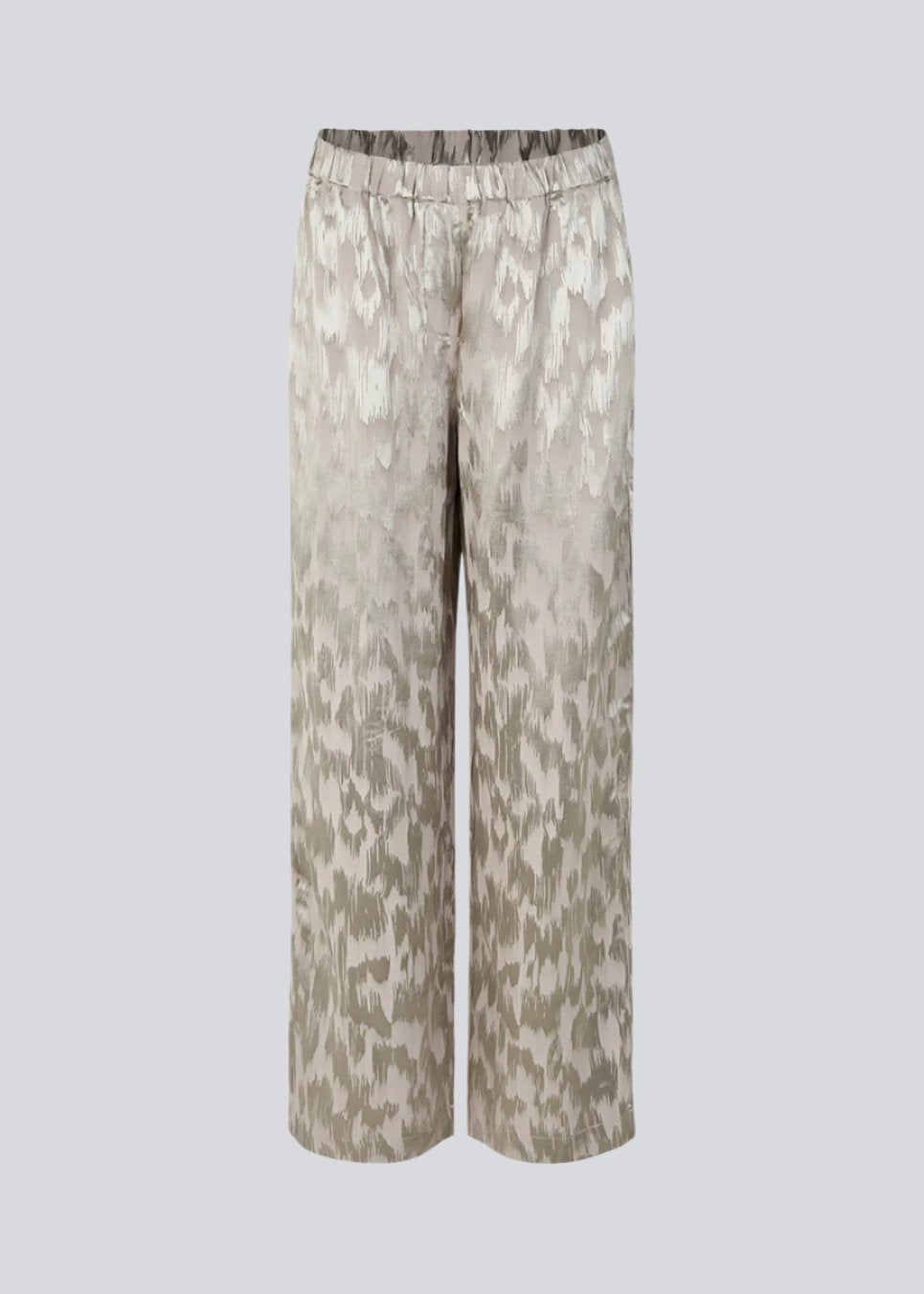 Straight, wide pants in grey with pyjamas-inspired look in structured satin. AbigaleMD pants have a high waist with covered elastic. Discrete pockets in side seam. Style the pnats with matching shirt: AbigaleMD shirt.