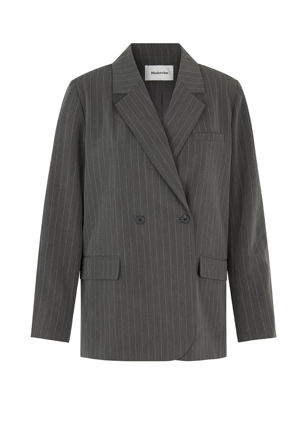 Double-breasted blazer with collar and notch lapels. AbrahamMD blazer has two buttons in front, decorative paspel chest pockets, two front pockets, slits at cuff and vent in back.