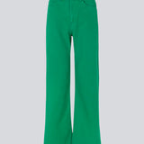 Jeans in green in a dyed organic cotton denim. AmeliaMD jeans have a high waist, five pockets and straight, wide legs. Zip fly and button.